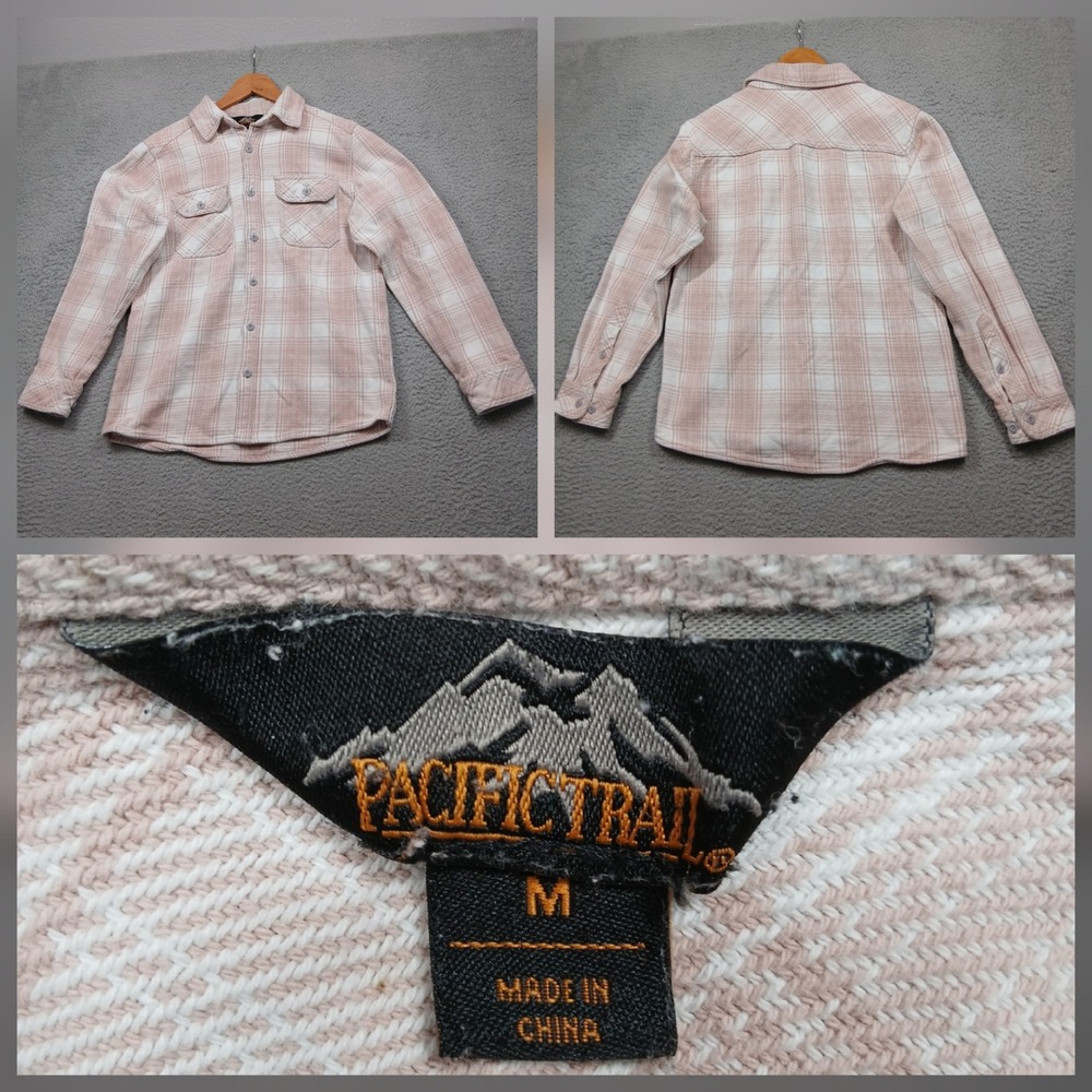 Pacific Trail Plaid Flannel Shirt Men's‎ Medium Pink Beige Button Front